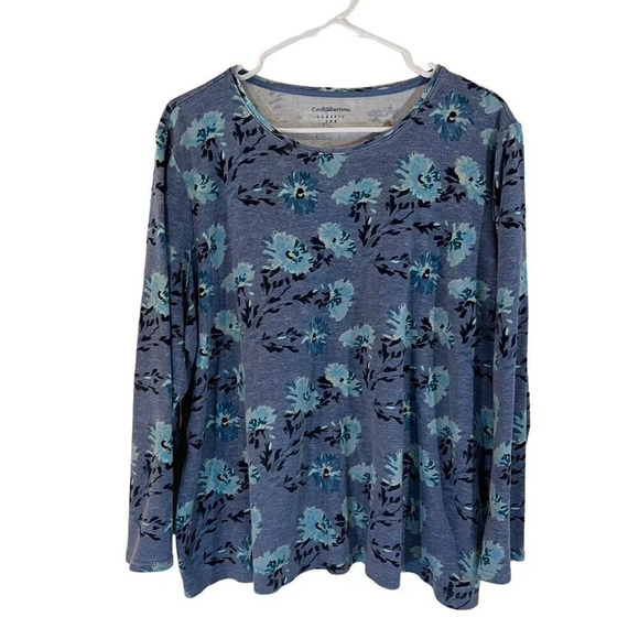Croft & Barrow Classic Tee Plus 2X Dusty Blue Flower Pattern 100% Cotton Knit - Picture 1 of 5